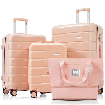 Luggage Sets 4 Piece, Abs Durable Suitcase With Travel Bag, Abs Hard Shell Luggage With Spinner Wheels, Pink Pink Abs