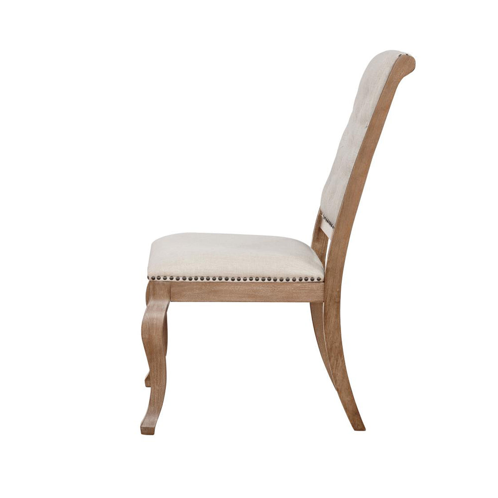 Set Of 2 Cream Fabric Upholstered Dining Chairs, Barley Brown Solid Cream Brown Dining Room Rectangular Dining Chairs Tufted Back Set Of 2 Fabric,Mdf