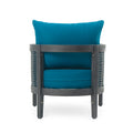 Outdoor Acacia Wood Wicker Club Chair With Cushions,Patio Furniture Conversation Seat For Backyard, Black Polyester Dark Teal Cushion, 27.50