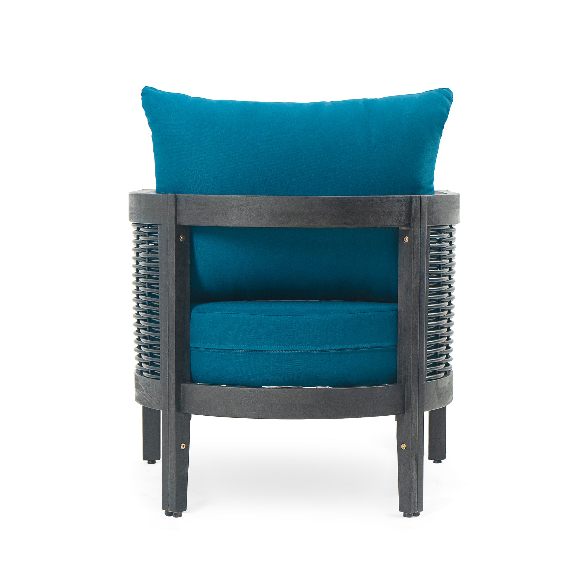 Outdoor Acacia Wood Wicker Club Chair With Cushions,Patio Furniture Conversation Seat For Backyard, Black Polyester Dark Teal Cushion, 27.50" W X 29.50" D X 24.75" H Yes Deep Seating Black,Teal Blue