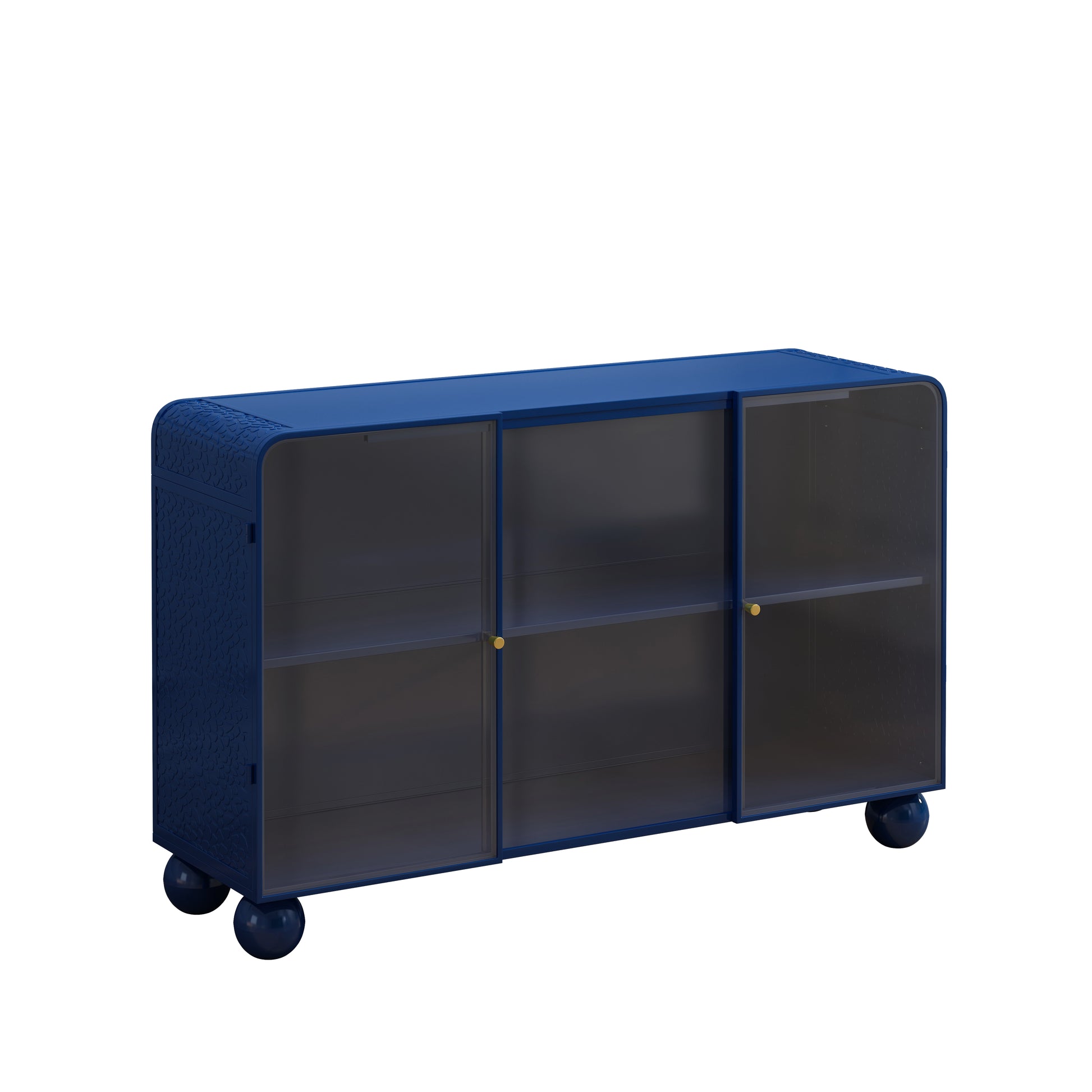 47.25"Glass Storage Cabinet Floor To Ceiling For Kitchen, Living Room, Bathroom Bark Blue Blue Glass Metal