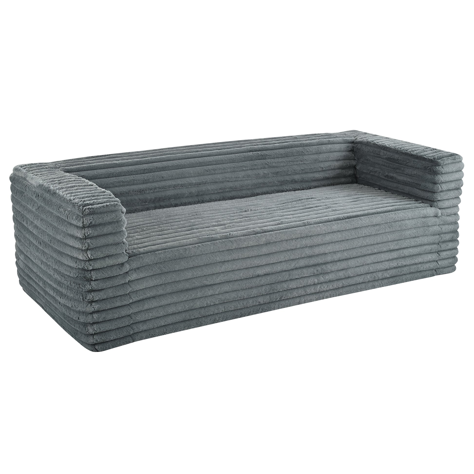 89" Modern Corduroy Couch, 3 Seats Plush Sofa With Squared Arm,Luxury Comfy Seat Super Soft Couches For Living Room,Small Space,Office,Apartment,No Assembly Required Grey Fabric 3 Seat