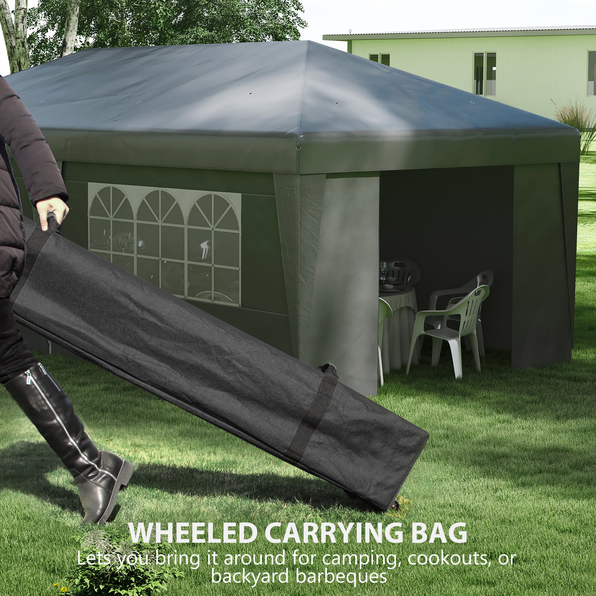 Outsunny 10' X 19.5' Pop Up Canopy Tent With Sidewalls, Height Adjustable Large Party Tent Event Shelter With Leg Weight Bags, Double Doors And Wheeled Carry Bag For Garden, Patio, Gray Gray Steel