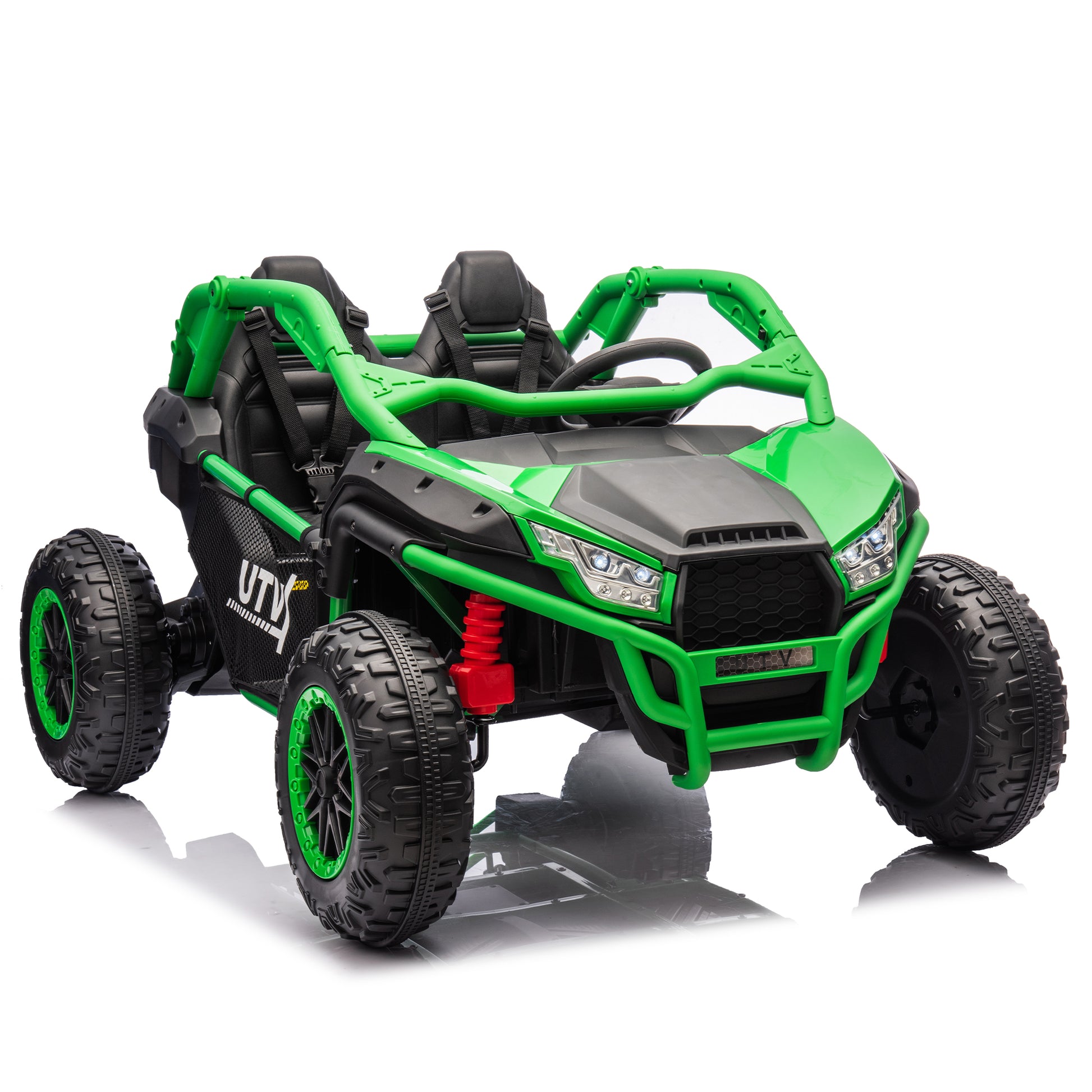 24V Two Seater Kids Ride On Utv W Parents Control,20In Seat Width,400W Super High Power,Four Wheel Suspension,Bluetooth,Mp3,Usb,Led Light,Horn,Rear Storage Space,Speeds 3.73 4.97Mph For Kids Aged 3 . Green 100 149 Lbs Polypropylene