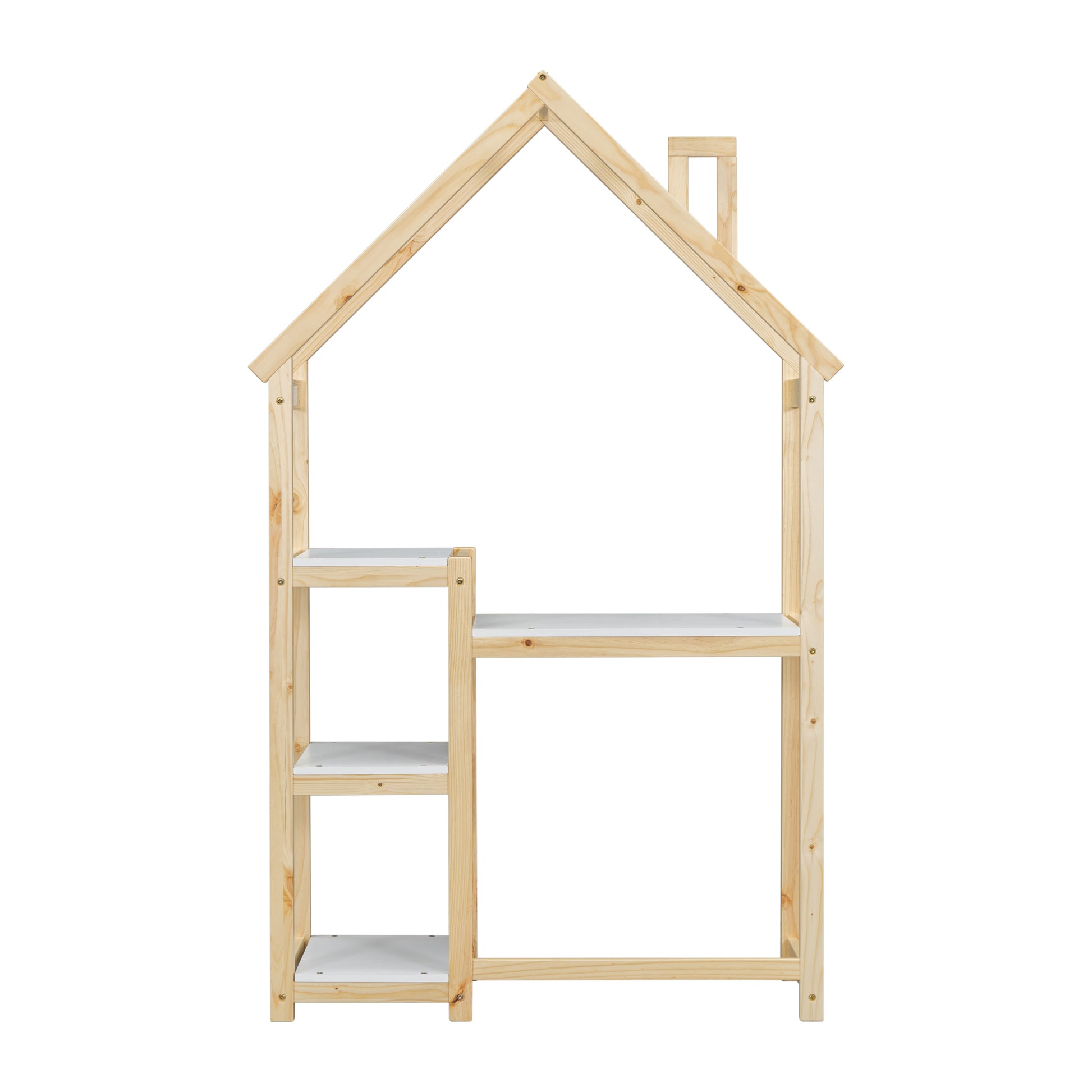 House Shaped Wooden Writing Desk,Kids Study Table,Bookshelf & Toy Storage,Natural Twin Natural American Design Pine