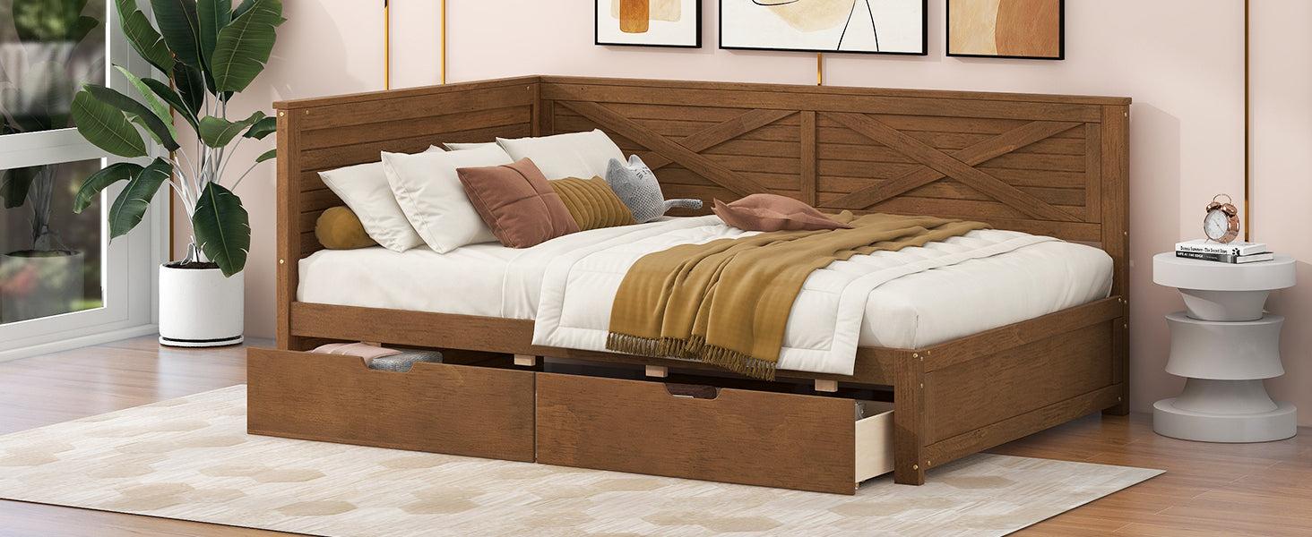 Twin Size Wood Daybed With 2 Drawers And Rustic Guardrail, Ancient Brown Expected Arrival Time: 8.28 Box Spring Not Required Twin Brown Wood Daybeds Solid Wood Mdf