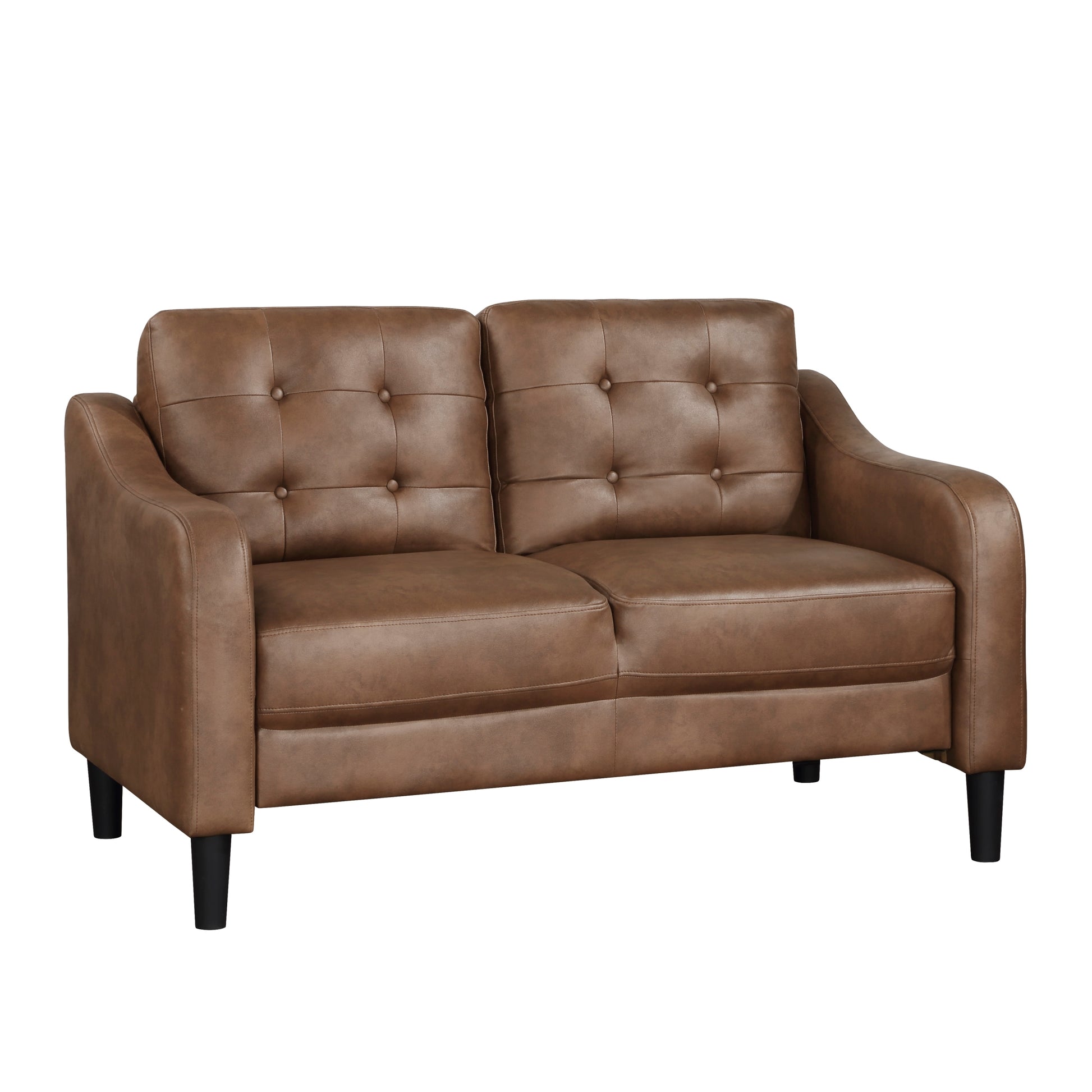 Brown 2Pc Sofa Set Microfiber Upholstered Sofa Loveseat Set Button Tufted Contoured Arms Solid Wood Frame Casual Living Room Furniture Brown Microfiber Wood Primary Living Space Traditional,Transitional Solid Wood 5 Seat