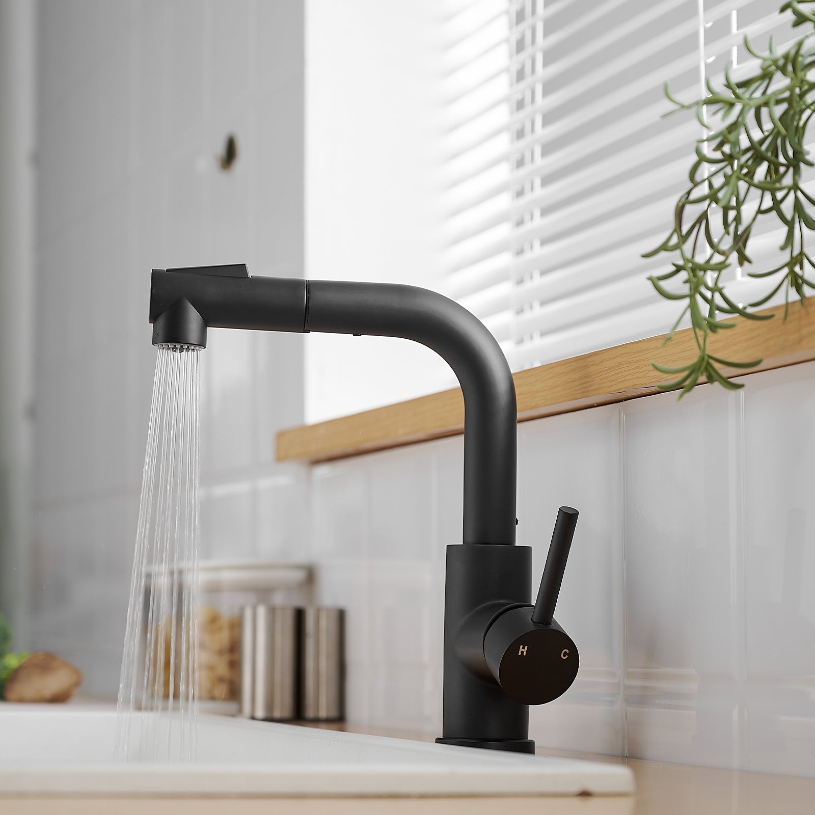 Sink Faucet, Black Kitchen Faucets With Pull Out Sprayer, Bathroom Sink Faucets Mini Bar Prep Faucet Black Kitchen Classic,Contemporary,Modern Ceramic Stainless Steel