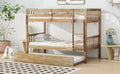 Twin Over Twin Rubber Wood Bunk Bed With Trundle, Convertible Into 2 Twin Size Beds, Twin Size Bunk Bed With Ladder And Safety Guardrails,Natural Twin Natural Rubber Wood