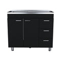 Ferretti Utility Sink With Three Drawers And Double Door Cabinet Black Kitchen Shelves Included Modern Particle Board