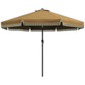 Outsunny 9Ft Patio Umbrella With Push Button Tilt And Crank, Ruffled Outdoor Market Table Umbrella With Tassles And 8 Ribs, For Garden, Deck, Pool, Tan Tan Polyester