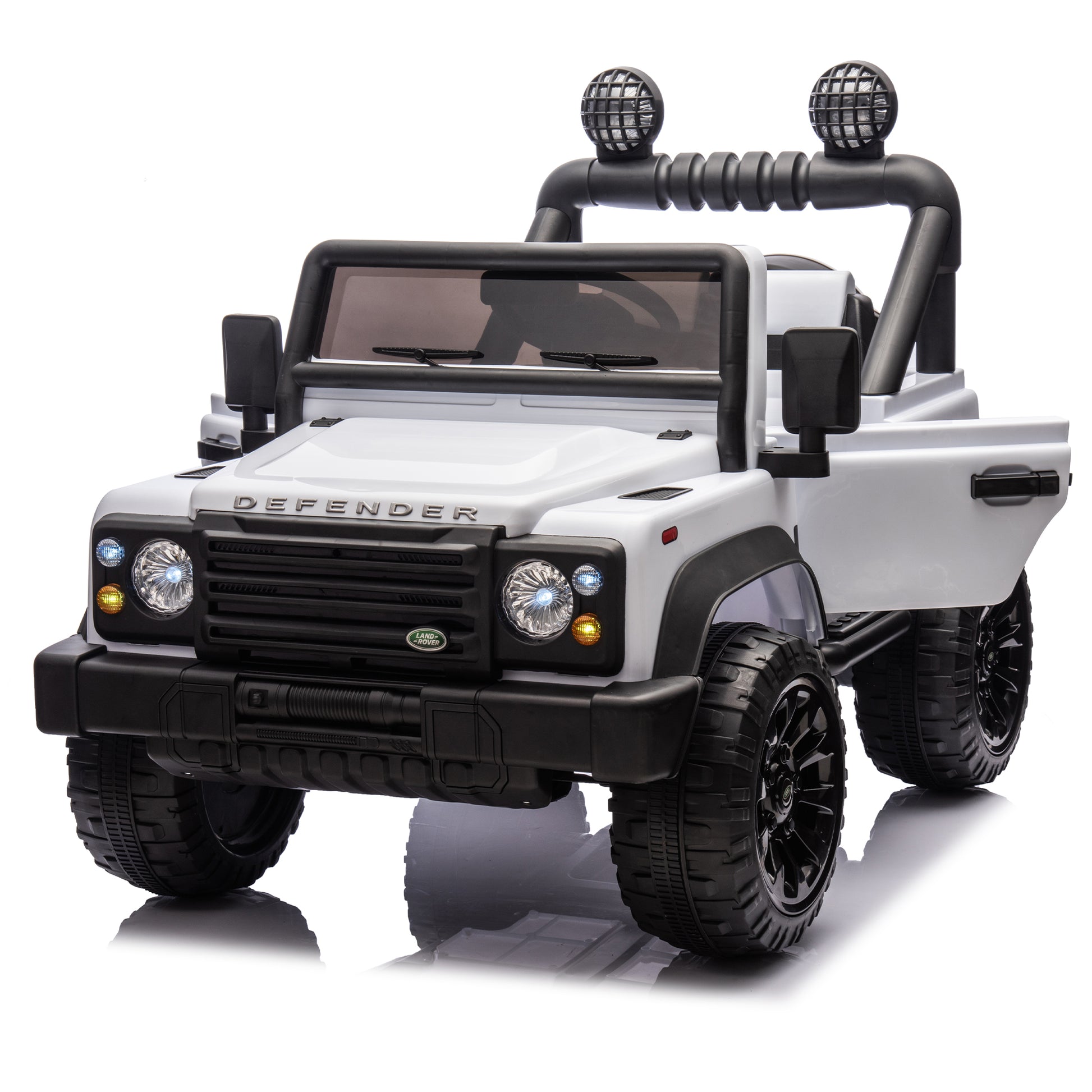 Licensed 2015 Land Rover Defender 90,24V Kids Ride On Xxl Car W Parents Control,2Wd,Four Wheel Suspension,Bluetooth,Mp3,Music,Power Display,Led Lights,Speeds 1.86 3.11Mph For Kids 3 7. White Polypropylene