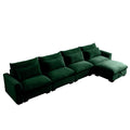 Large L Shape Sectional Corduroy Sofa,Deep Seat Couch With Storage Footstool And 4 Waist Pillows, Green Green Corduroy 4 Seat