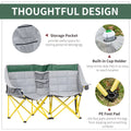 Outsunny Loveseat Style Camping Chair, Oversized Folding Lawn Chair With Carry Bag & Cup Holders, For Outdoor, Beach, Picnic, Hiking, Travel, Green & Gray Green Metal