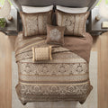 5 Piece Reversible Jacquard Bedspread Set Brown Gold Queen Queen Brown Gold Microfiber