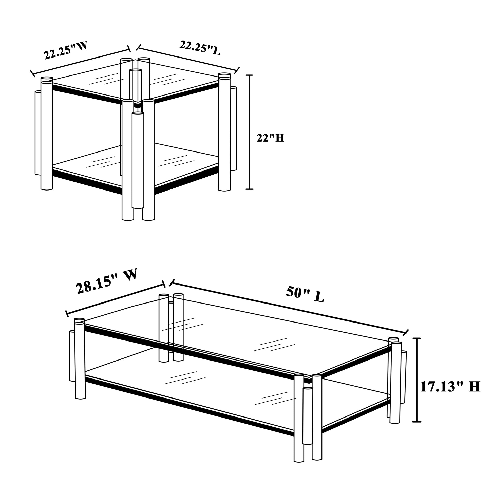 47" Wide Rectangle Modern Stainless Steel Coffee Table, Double Layer Clear Tempered Glass Coffee Table, Center Table With Storage, For Living Room Home Office, Easy Assembly, Gold Clear,Gold Modern