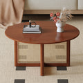 A Natural And Elegant Deep Red Wooden Coffee Table With Artificial Rattan Decorations, Perfect For A Fashionable Living Room And Comfortable Tea Drinking Time Red Wood