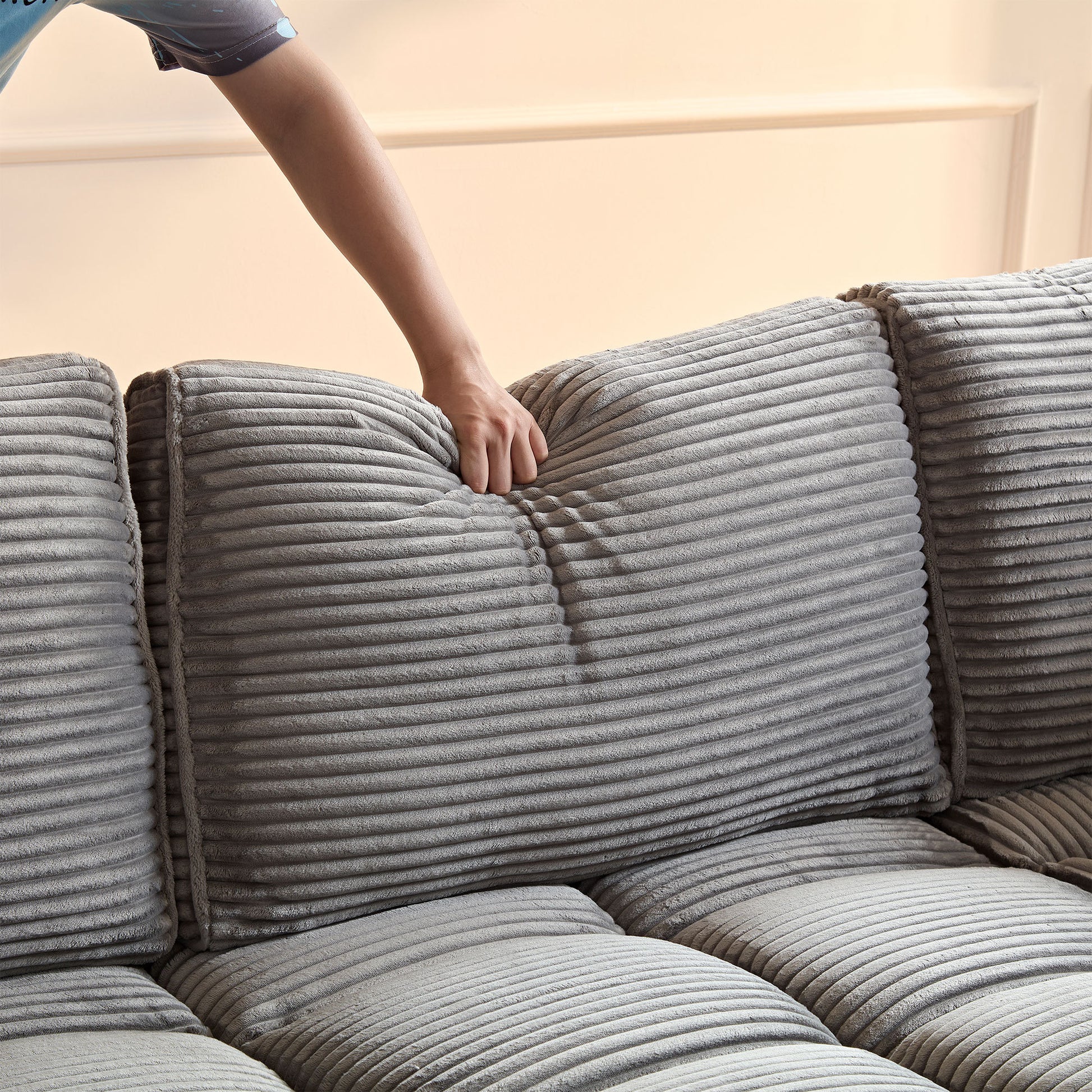 5 Seats,Oversized Sectional Sofa,L Shaped Corner Couch With Detachable Seat & Back Cushion, Corduroy Upholstery Convertible Sleeper Sofa&Couch For Living Room Grey Fabric 5 Seat