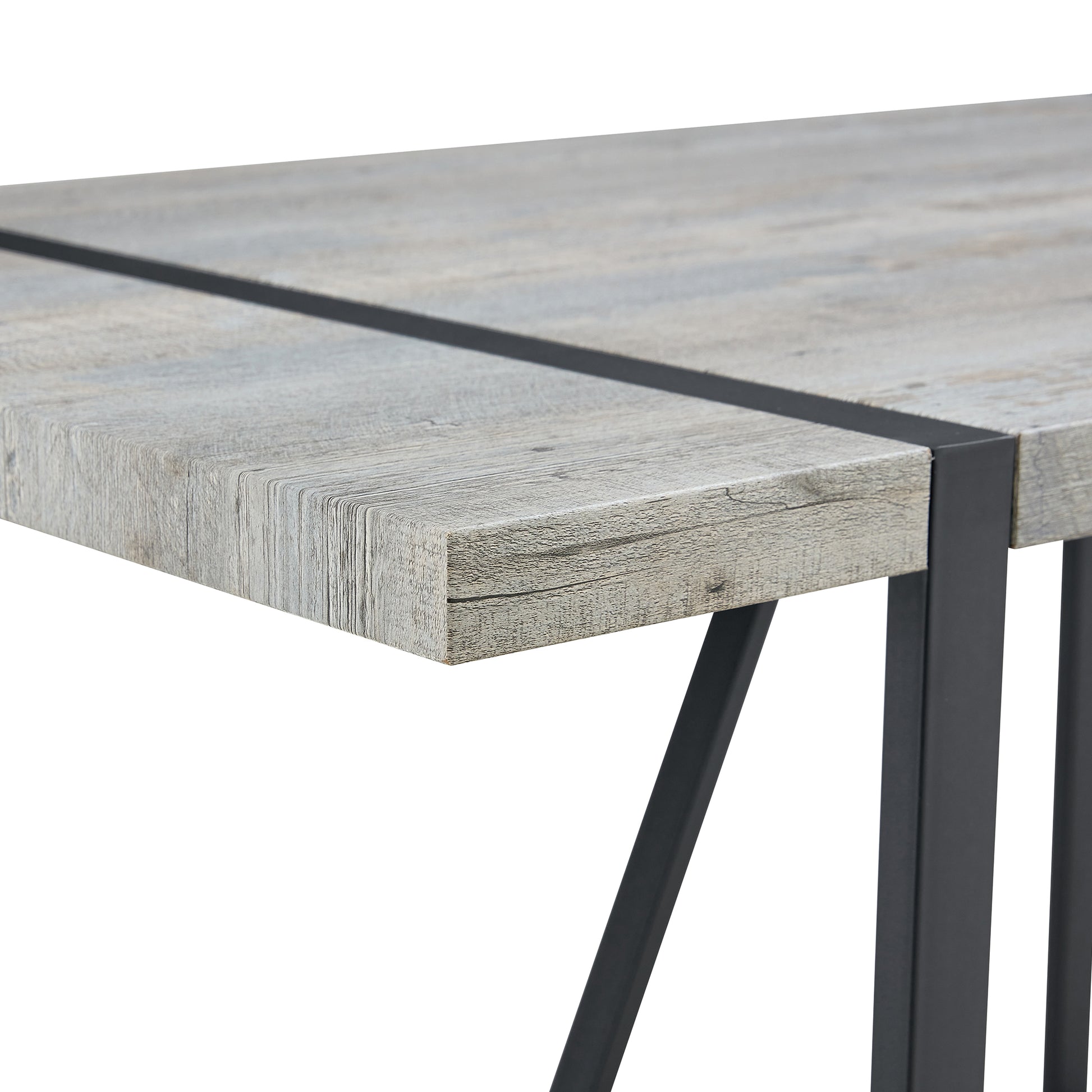 Industrial Rectangular Mdf Light Grey Patterned Dining Table For 4 6 People With 1.5 Inch Thick Mdf Top And Black Metal Legs For Desks, Kitchens, Patios, Dining Rooms Light Gray Mdf