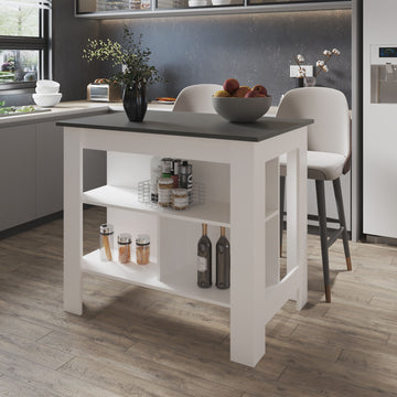 Aztec Kitchen Island In Melamine With Open Storage, Grey White Grey White Kitchen Modern Rectangular Pine Particle Board Melamine Medium 40 55In