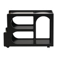 Mobile End Table With Lockable Wheels, Narrow Coffee Table With 5Mm Thick Fluted Tempered Glass, Modern Nightstand With Golden Round Rod, Living Room, Black, 31.5''W X11.8''D X 23.1''H Black Primary Living Space Mdf
