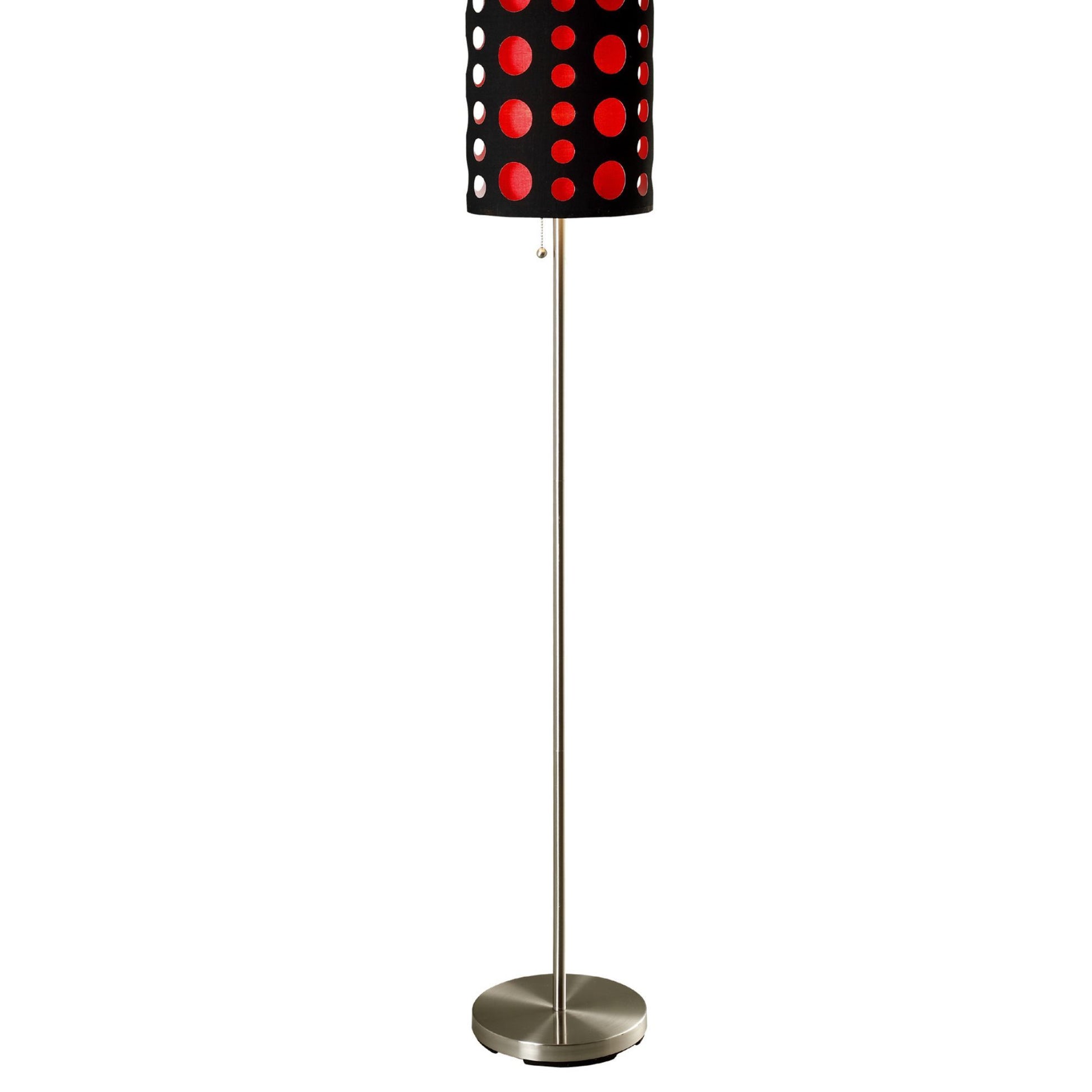 66" Tall Metal Floor Lamp, Retro Design With Black And Red Shade Multicolor Metal