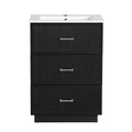 24 Inch Bathroom Vanity With Ceramic Sink Set, Modern Freestanding Bathroom Storage Cabinet With 2 Drawers, Floor Standing Bath Vanity Combo, Black Black Mdf