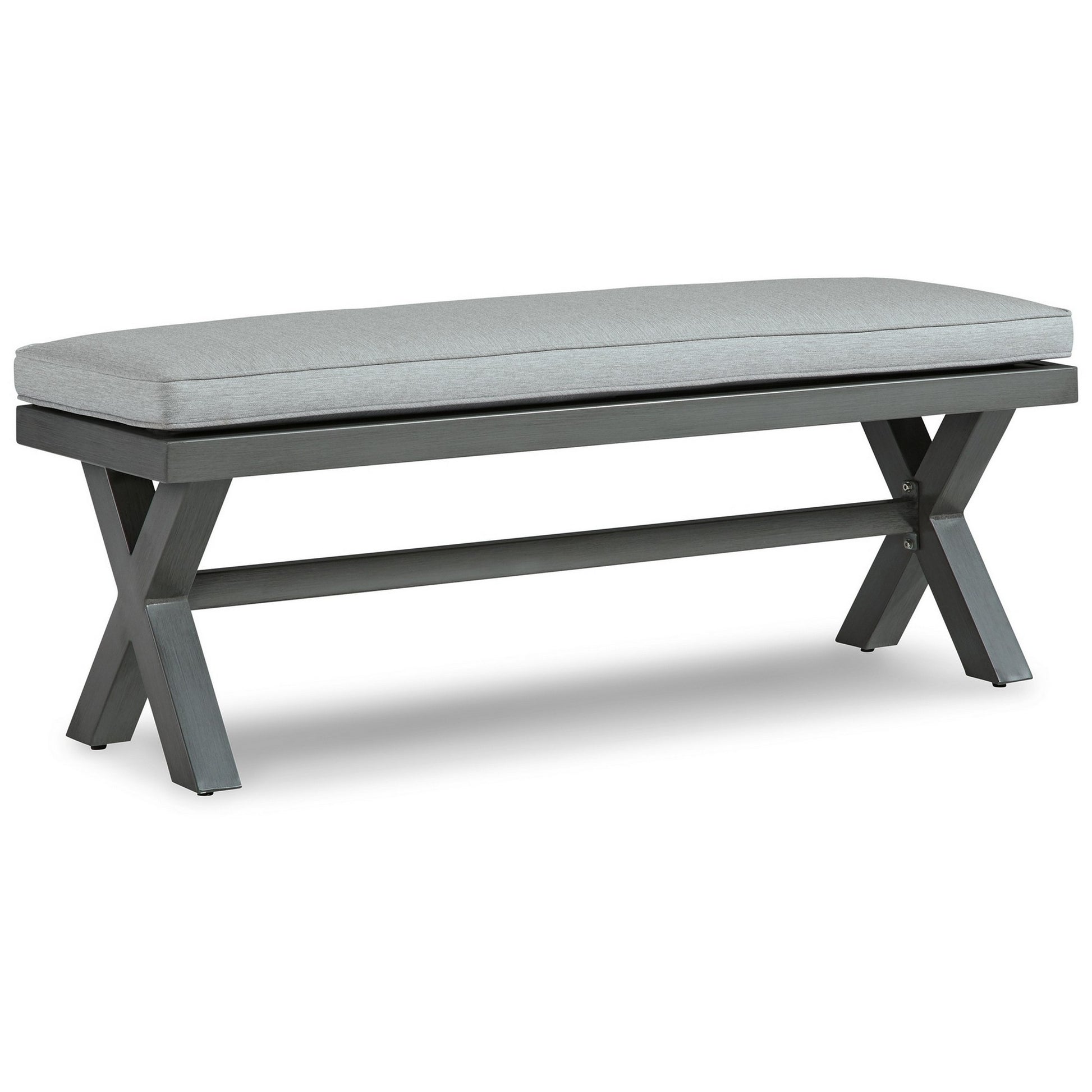 Asp 54 Inch Outdoor Bench, Gray Aluminum Frame, Soft Polyester Cushioning Gray Aluminum