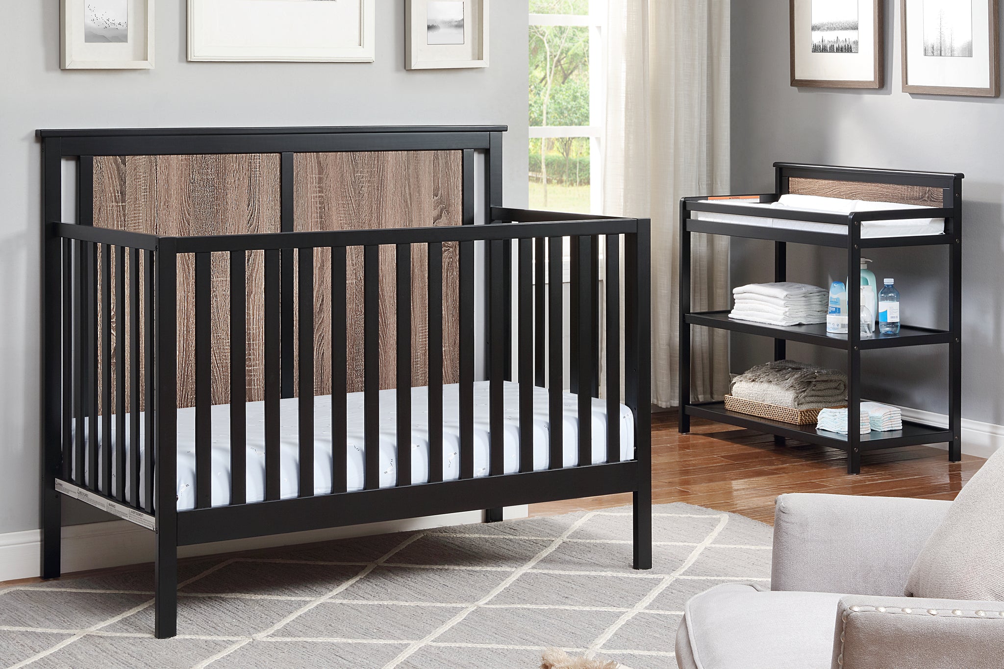 Connelly 4 In 1 Convertible Crib Black Vintage Walnut Black Brown Wood