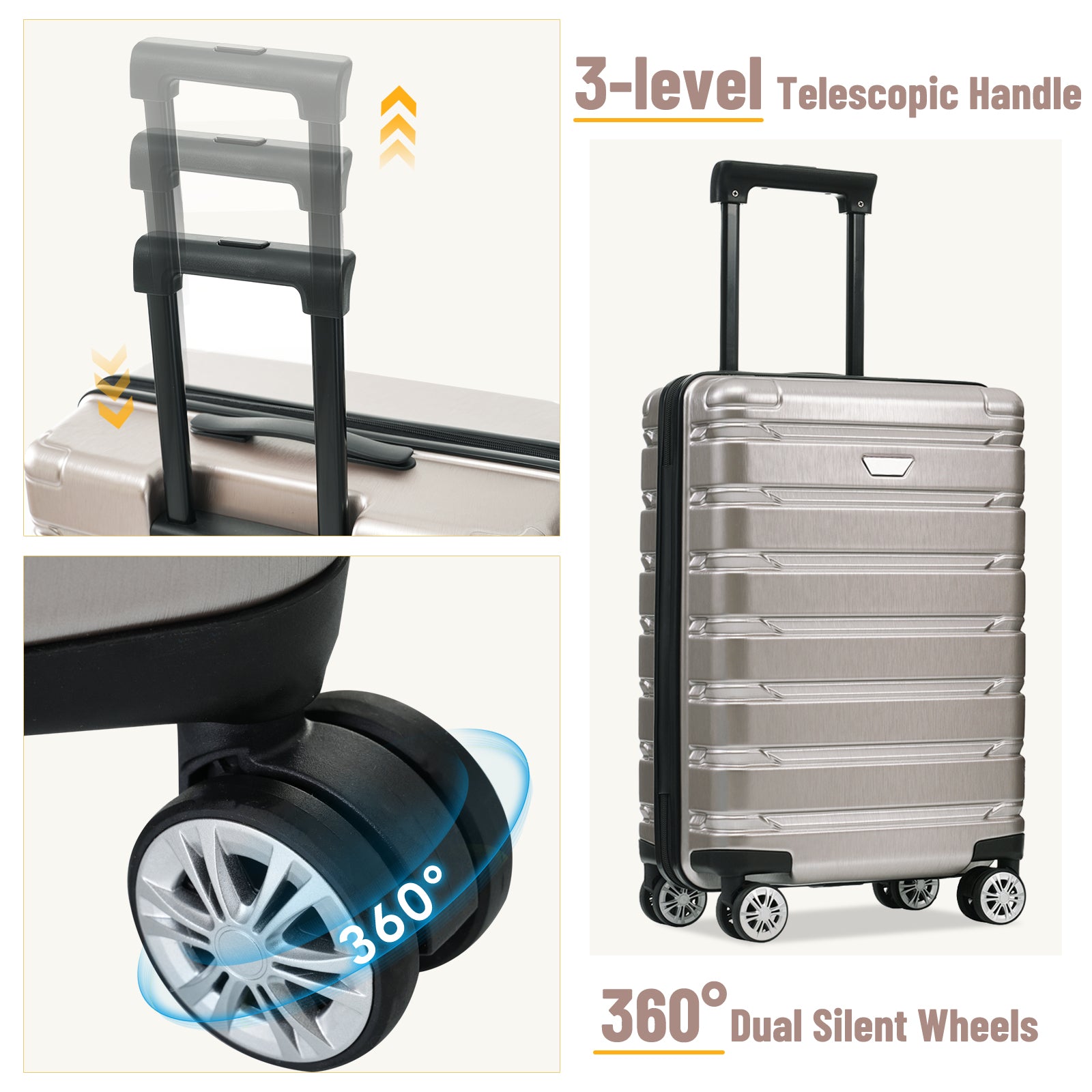 Hardshell Luggage Set 3 Piece, Durable Abs Pc Travel Suitcase With Spinner Wheels For Men Women 20 24 28 Inch Fog Gray Abs Pc