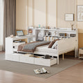 Full Size Wooden Daybed With 3 Drawers, Usb Ports And Desk ,White Twin White Wood