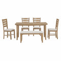 Dining Room Table And Chairs With Bench, Rustic Wood Dining Set, Set Of 6 Natural Wood Wash Natural Wood Wash Solid Wood