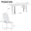Table And Chair Set, Modern And Minimalist Dining Table. Imitation Marble Glass Sticker Desktop, Stainless Steel Legs, Stable And Beautiful. Comfortable Pu Seats. Dt 69 Silver Glass
