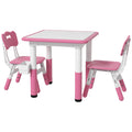 Qaba 3 Piece Kids Table And Chairs, Height Adjustable Toddler Table And Chair Set With Storage, Easy To Wipe Activity Table, 2 Chairs For Daycare Classroom & Ages 18 Months 5 Years, Pink Pink Mdf Metal