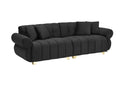 89 Inch Spring Wrapped Cushions, 3 Flannelette Sofas, Stylish Metal Feet And 4 Throw Pillows Make For A Modern Living Room Bedroom Black Velvet 3 Seat