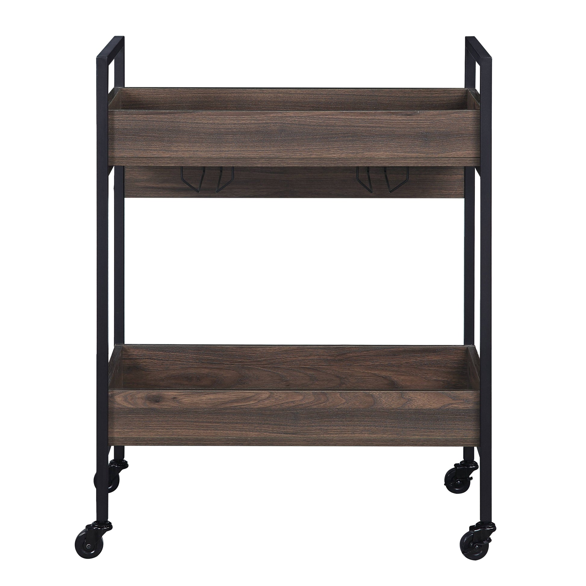 Jerrick Walnut & Black Finish Serving Cart Black,Walnut Metal,Synthetic Wood
