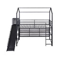 Twin Size House Metal Loft Bed With Iron Mesh Shelves And Slide,Black Black Metal