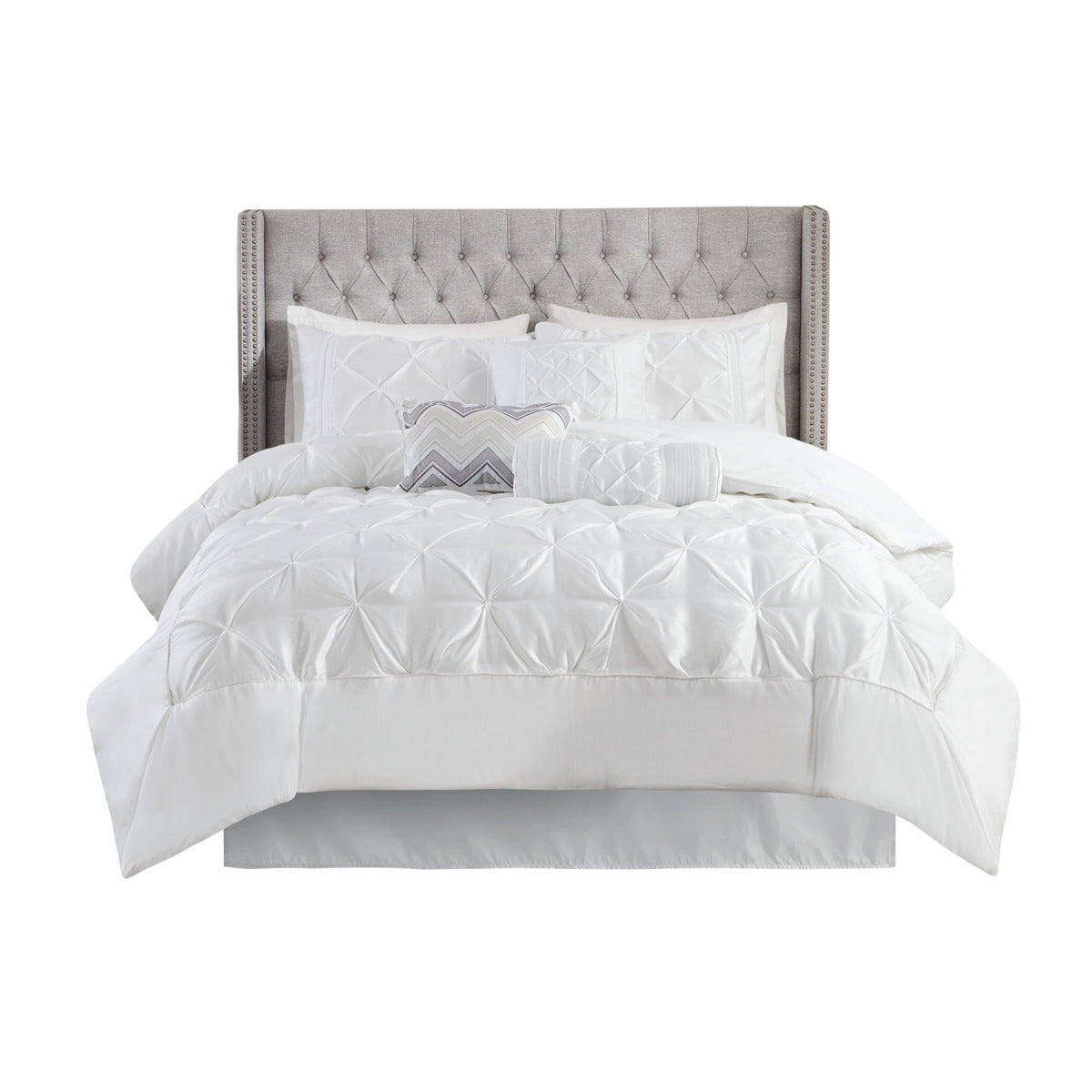 7 Piece Tufted Comforter Set White King King White Polyester