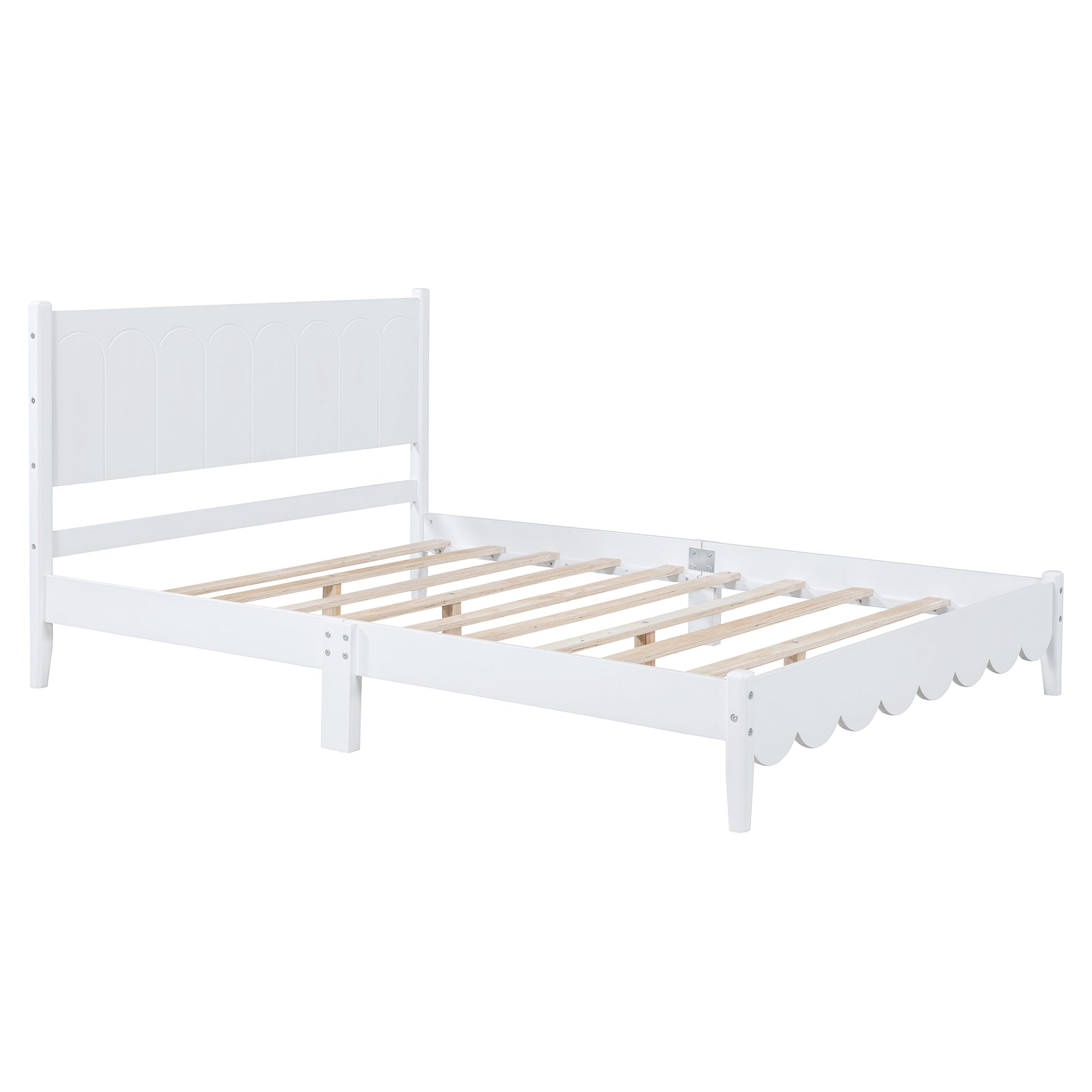 Full Size Wood Platform Bed Frame, Retro Style Bed With Rectangular Headboard,No Need Box Spring,White Full White Wood