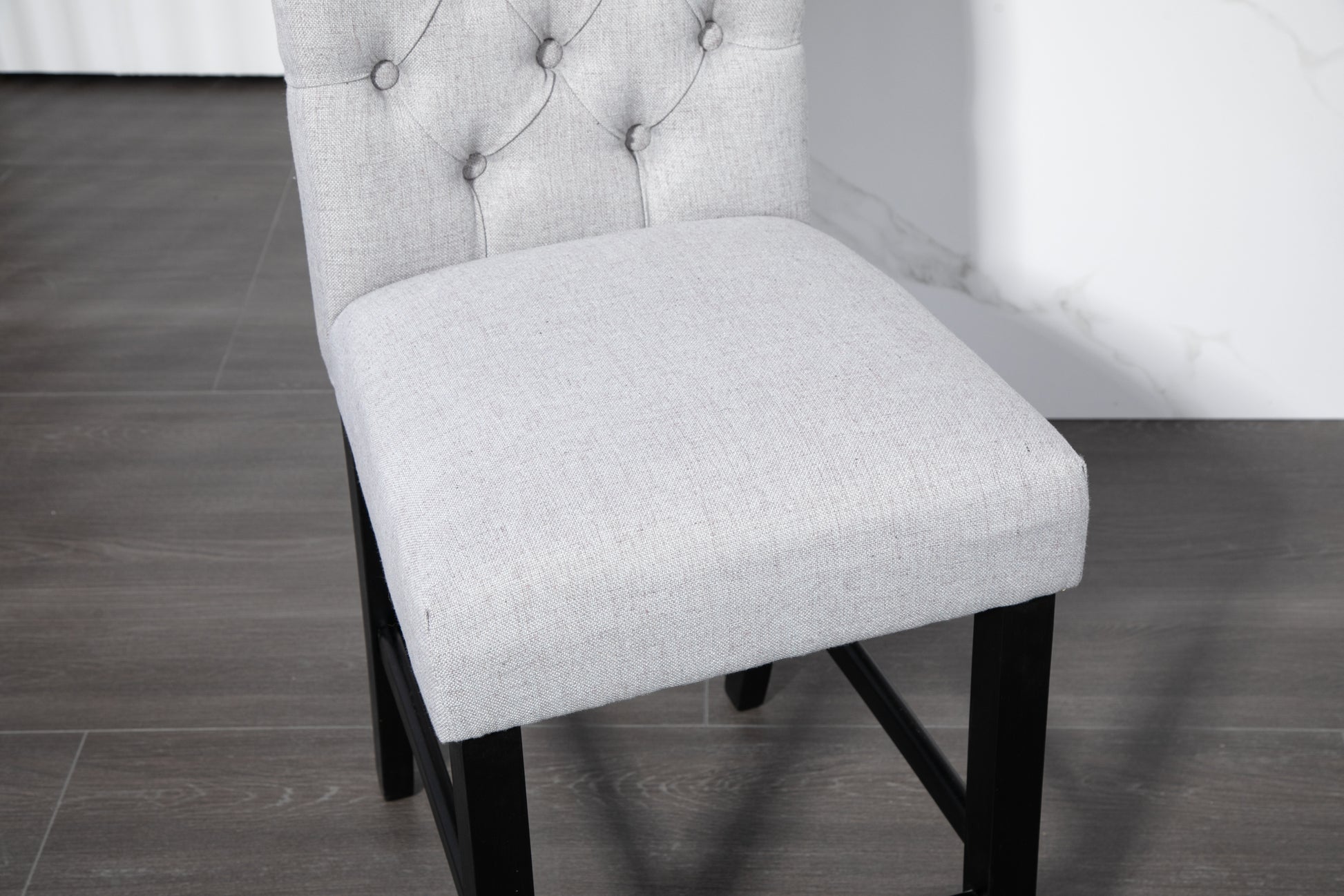 Counter Height Bar Stools Set Of 2 Tufted Linen Barstools Mid Century Wood Bar Stools With Back For Kitchen Island Indoor, Set Of 2 Gray Rubber Wood