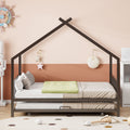 Full Size Metal House Bed With Twin Size Trundle, Black Full Black Metal