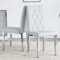 2 Piece Dining Chair, Modern Style Kitchen Upholstered High Back, Metal Leg Office Chair, Suitable For Dining Room, Office, Restaurant. Light Gray Pu