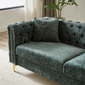 82 Inch Chenille Pull Buckle Design Sofa For Living Room,Buttons Tufted With Copper Nail Decoration Armrest, Modern Couch Upholstered Button And Metal Legs Green Foam Chenille 3 Seat