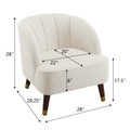 Upholstered Barrel Accent Chair With Wooden Legs White Rubberwood Boucle