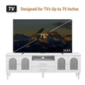 68.9'' Retro Tv Stand For Tvs Up To 75 Inches, Entertainment Center Media Console With Fluted Glass Doors And Five Solid Wood Legs For Living Room White 70 79 Inches Mdf