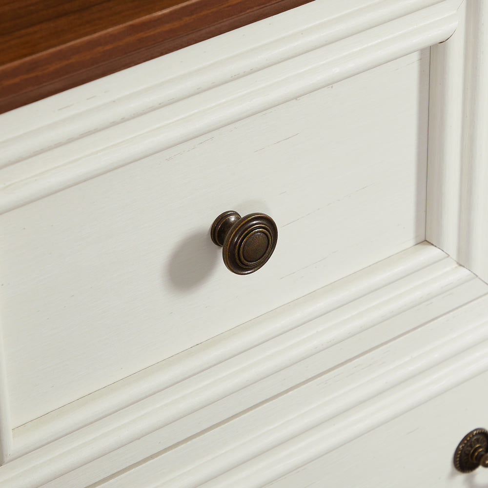 Farmhouse 7 Drawers Dresser For Bedroom, Rustic Chest Of Drawers With Natural Texture, Vintage Design, Storage Dressers Organizer For Bedroom, Living Room, Hallway, Antique White Antique Brown White