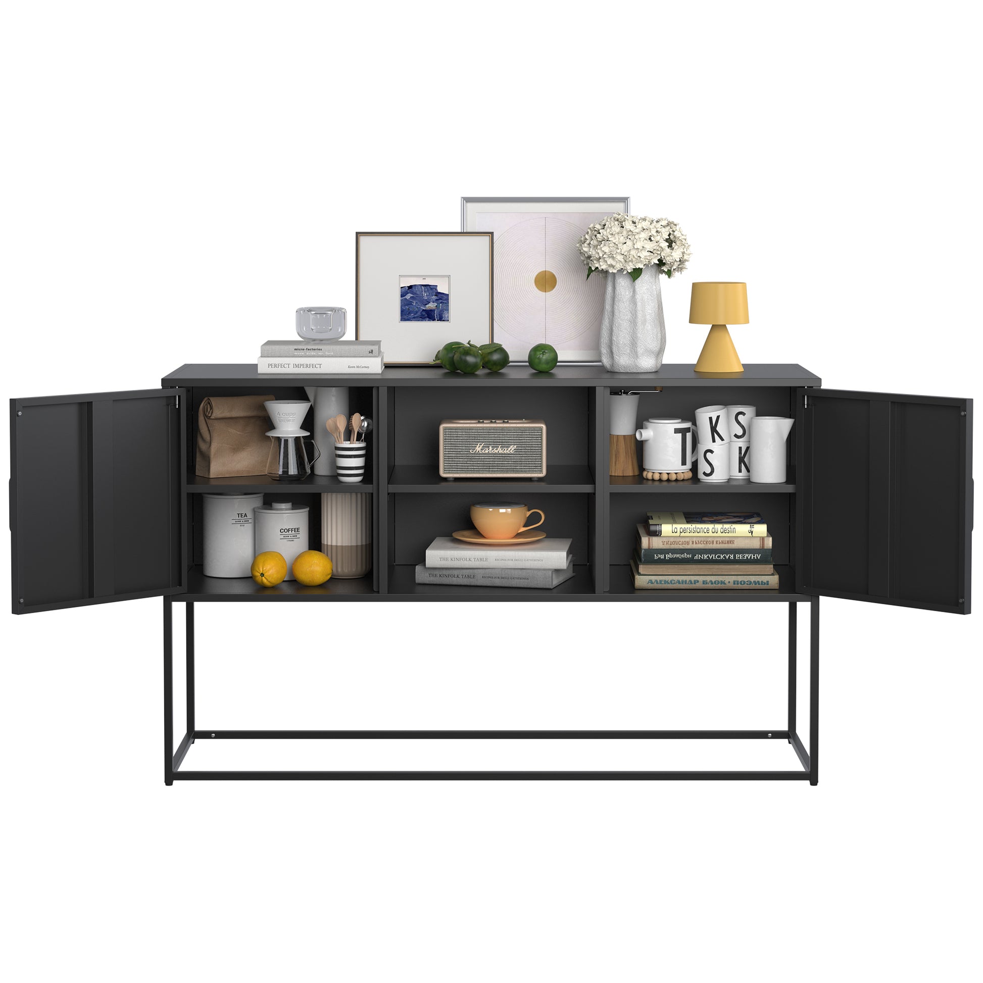 Modern Sideboard Buffet With Plenty Of Storage Space Anti Tilt Mechanism, Elegant Handles, Silent Magnetic Closure And Eco Friendly Finish For Kitchen, Dining Room And Living Room. Accent Chests 5 Or More Spaces Antique Black Primary Living Space Shelves