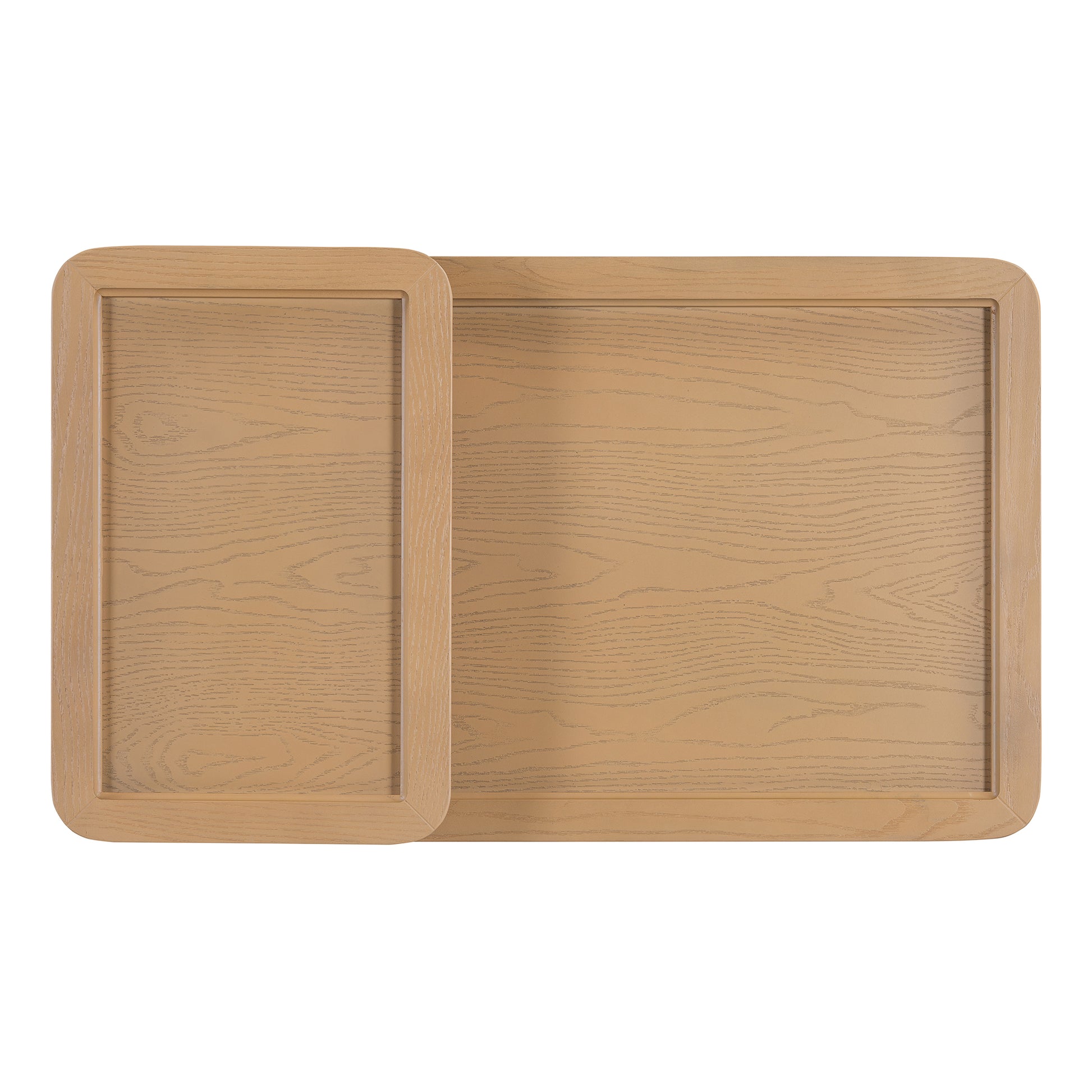 Modern 2 Piece Nesting Rattan Wood Mdf Coffee Table Set In Natural Natural Rubber Wood