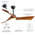 52 Inch Ceiling Fan Light With 6 Speed Remote Energy Saving Dc Motor Black Metal & Wood