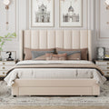 Queen Size Storage Bed Velvet Upholstered Platform Bed With A Big Drawer Beige Old Sku:Wf296854Aaa Queen Beige Velvet